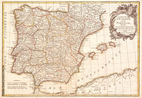 1775  Janvier Map of Spain and Portugal