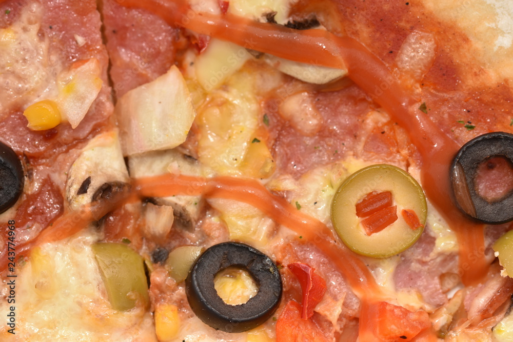 pizza with olives and cheese ,detail pizza with olives and cheese ,detail