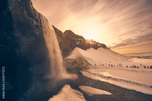 Winter Landscape with Waterfall, Iceland 