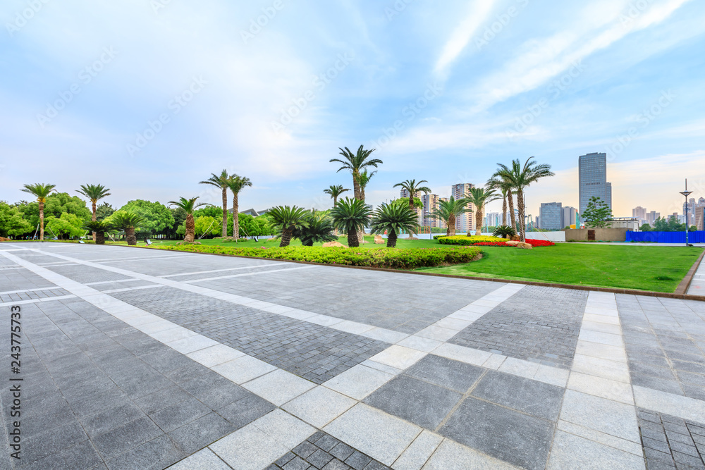 City square floor and modern commercial building in Shanghai