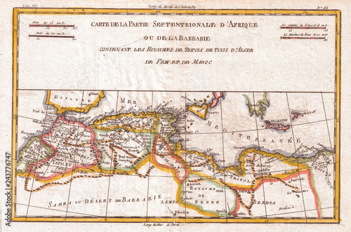 1780, Raynal and Bonne Map of the Barbary Coast of Northern Africa, Rigobert Bonne 1727 – 1794, one of the most important cartographers of the late 18th century