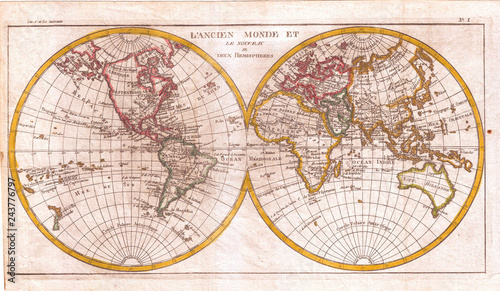 1780  Raynal and Bonne Map of the Two Hemispheres  Rigobert Bonne 1727     1794  one of the most important cartographers of the late 18th century