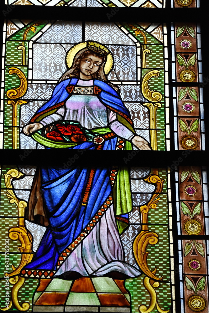 Stained glass windows  in the reformed church in Bistrita .Romania ,Bistrita