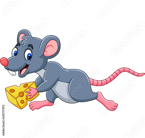 Cartoon mouse running with slice of cheese
