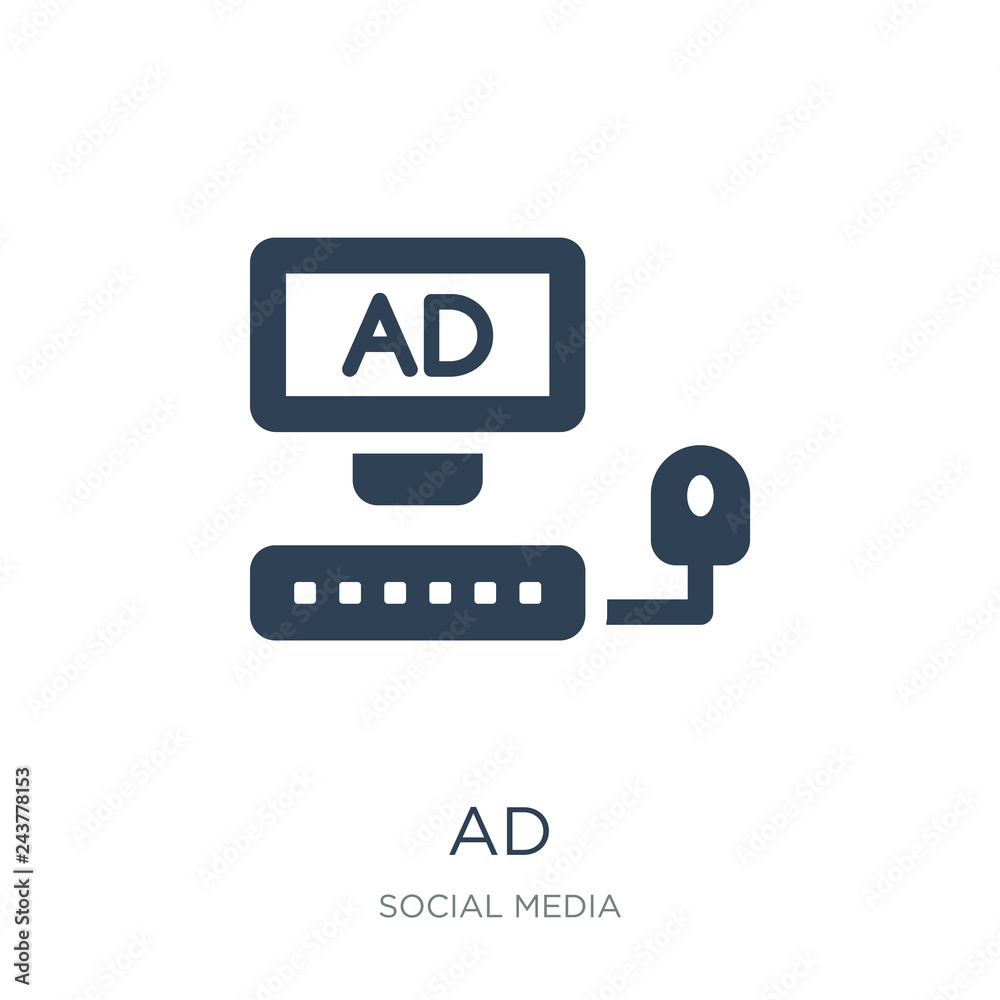 ad icon vector on white background, ad trendy filled icons from Social media collection, ad vector illustration ad icon vector on white background, ad trendy filled icons from Social media collection, ad vector illustration