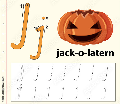 Letter J tracing alphabet worksheets