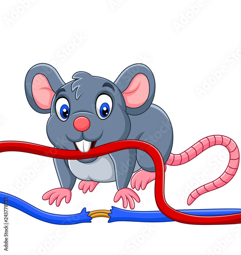 Cartoon mouse biting the cable