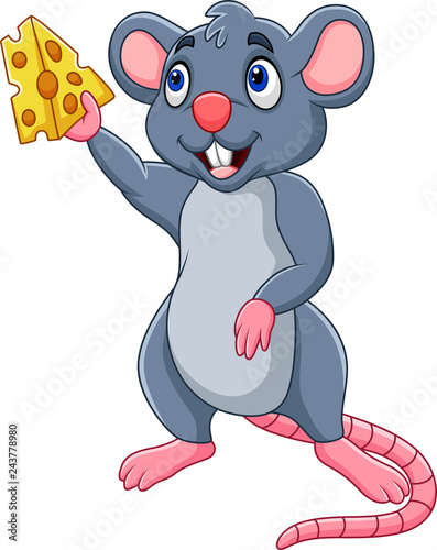 Fototapeta Naklejka Na Ścianę i Meble -  Cartoon mouse showing slice of cheese