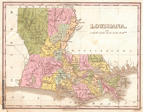 1827, Finley Map of Louisiana, Anthony Finley mapmaker of the United States in the 19th century photo