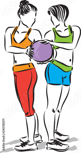 fitness women with ball vector illustration