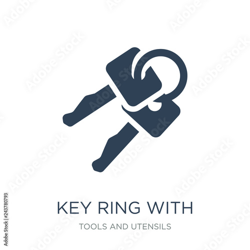 key ring with two keys icon vector on white background, key ring with two keys trendy filled icons from Tools and utensils collection, key ring with two keys vector illustration
