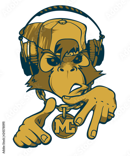 Monkey rapper. Monkey MC. Chimpanzees with headphones