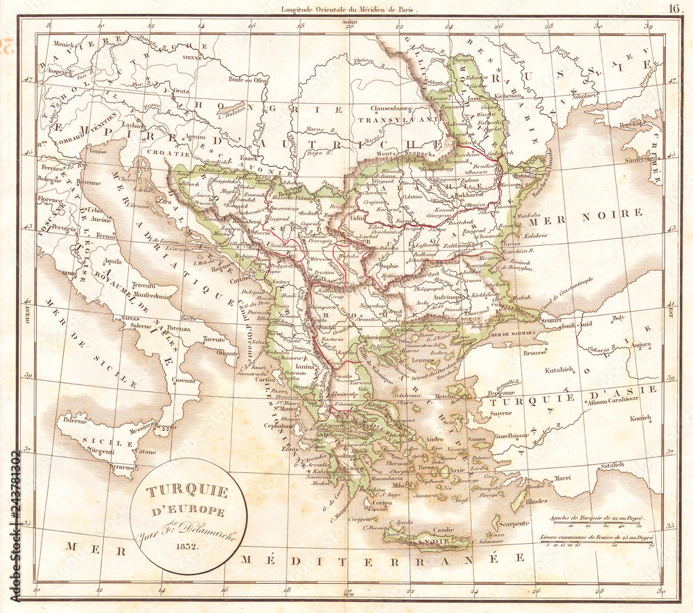 1832, Delamarche Map of Greece and the Balkans