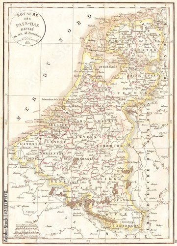 Canvas Print 1832, Delamarche Map of Holland and Belgium