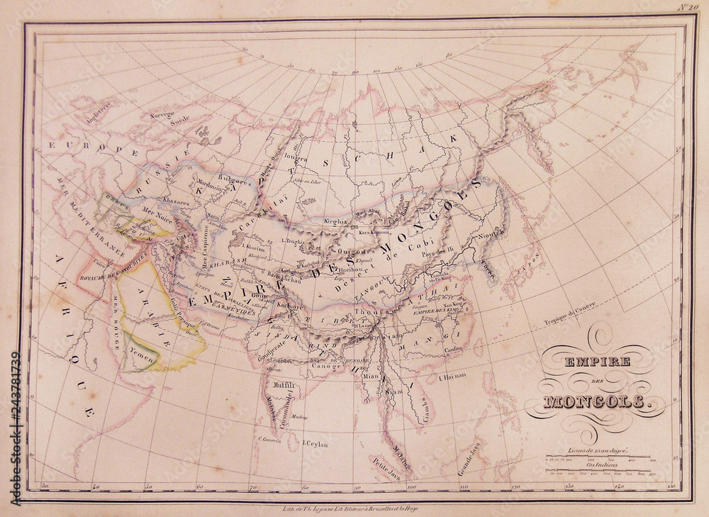 1837, Malte-Brun Map of the Mongol Empire in Asia and Europe