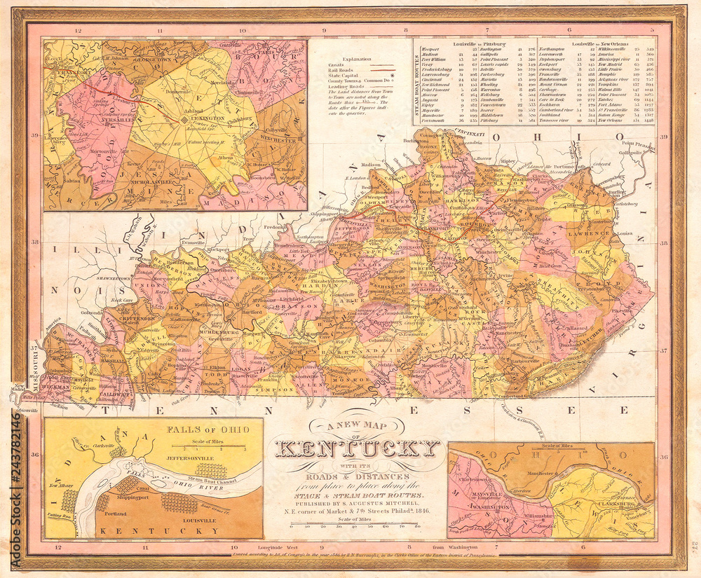 1846, Burroughs, Mitchell Map of Kentucky