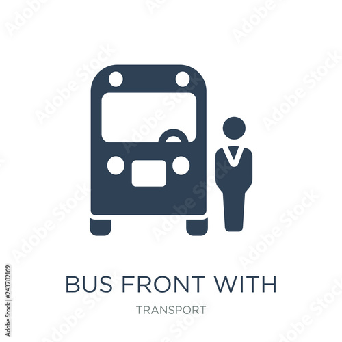 bus front with driver icon vector on white background, bus front with driver trendy filled icons from Transport collection, bus front with driver vector illustration