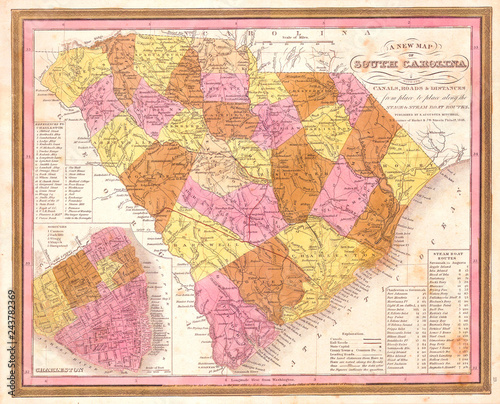 1846, Mitchell, Burroughs Map of South Carolina