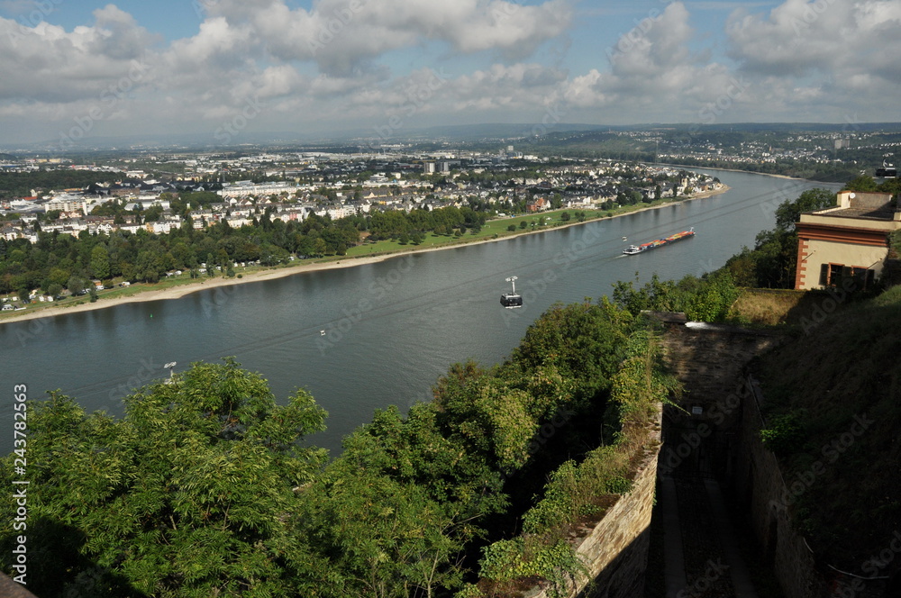 View from Fortress Ehrenbreitstein in Koblenz- Germany -Deutsches Ecke (German Corner) in Koblenz, Germany 2016.