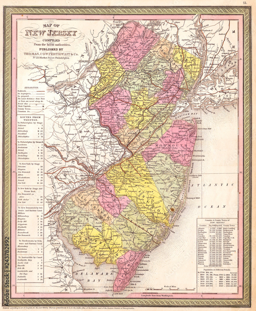 1850, Cowperthwait, Mitchell Map of New Jersey