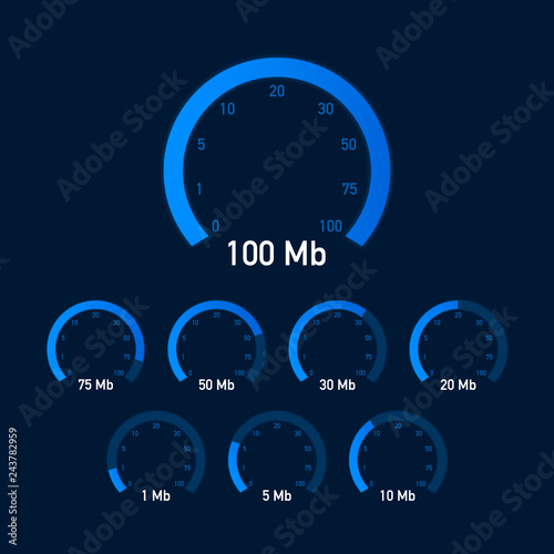 Set Speed test. Speedometer Internet Speed. Website speed loading time. Vector illustration.