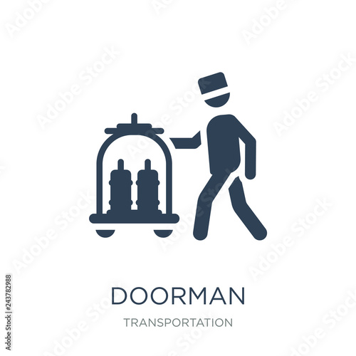 doorman icon vector on white background, doorman trendy filled icons from Transportation collection, doorman vector illustration
