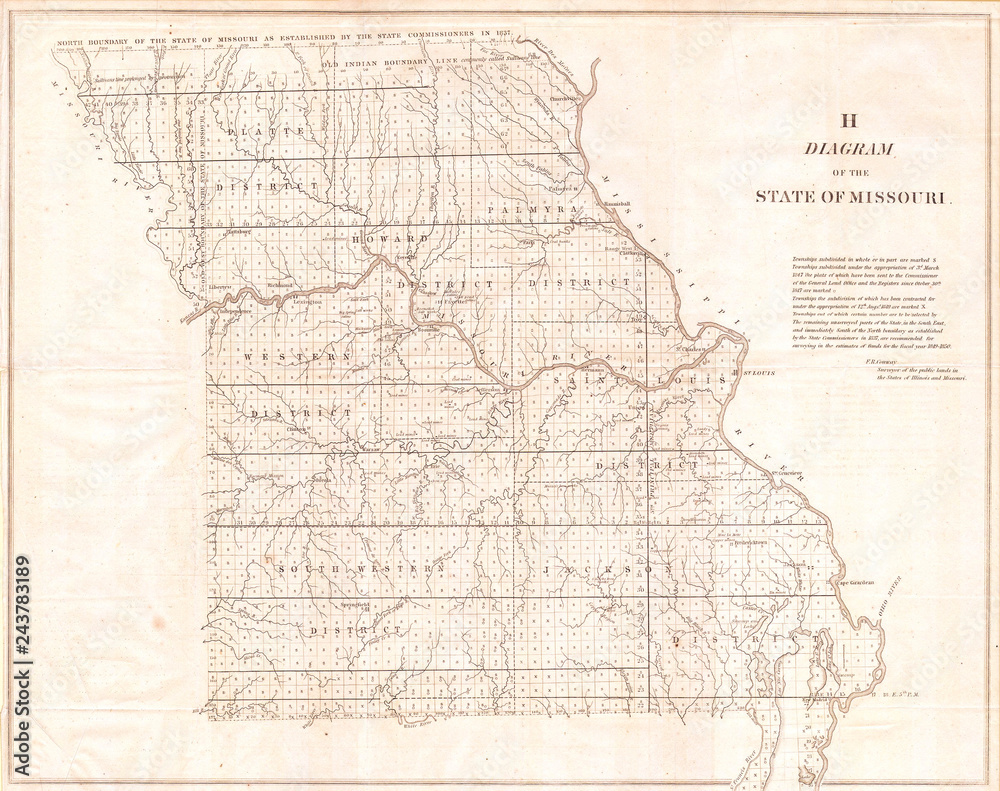 1850, Land Survey Map of Missouri