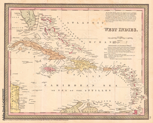 Fototapeta Naklejka Na Ścianę i Meble -  1850, Cowperthwait Map of Cuba and West Indies