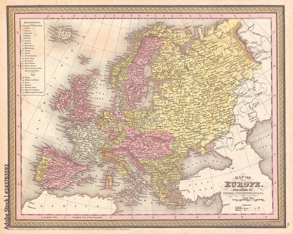 1850, Mitchell Map of Europe