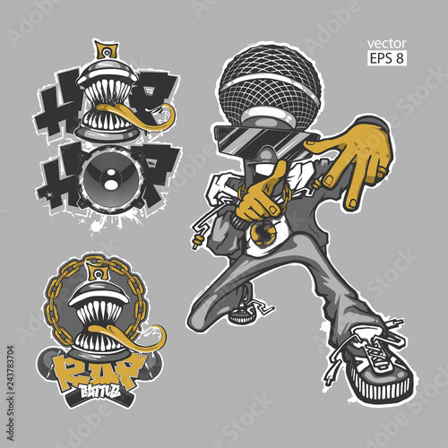 Collection of emblems Hip Hop battle. Set of vector logos, badges and stickers Hip Hop and Rap music.