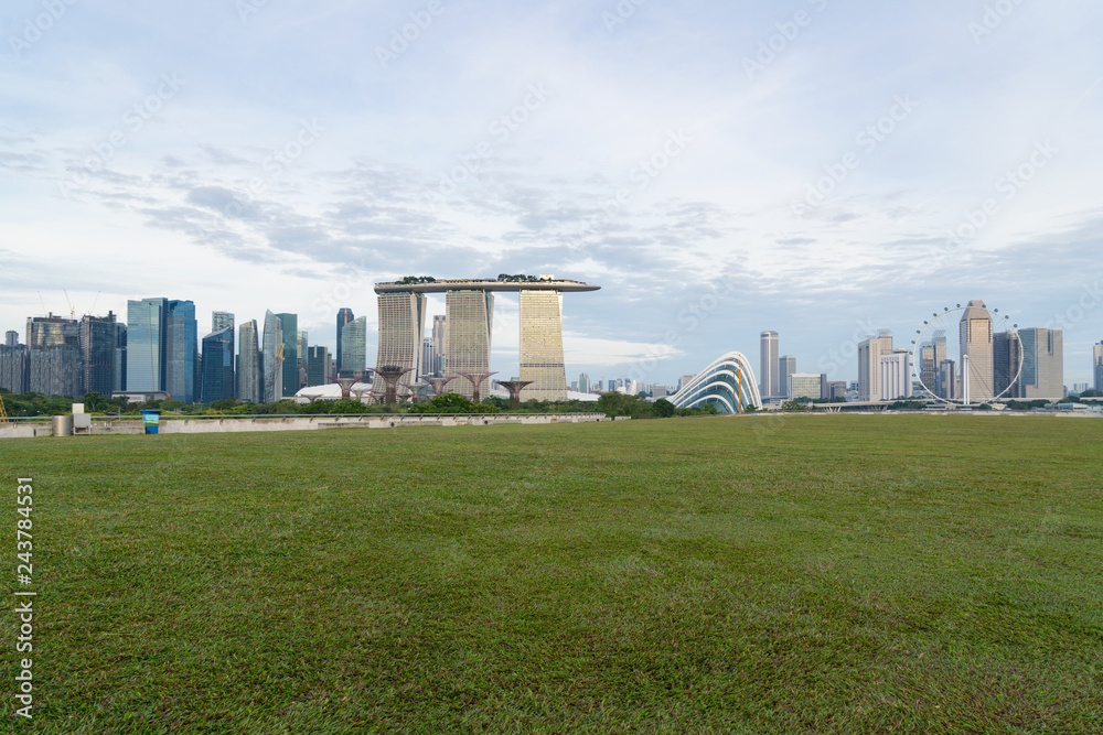 Landscape of the Singapore financial district in Marina bay, Singapore.