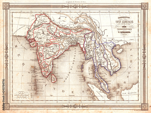 1852  Levasseur Map of India and Southeast Asia