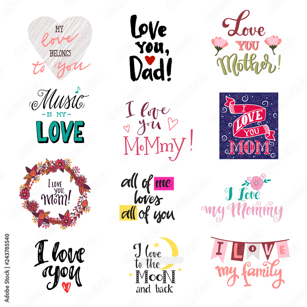 Love lettring vector lovely calligraphy lovable sign to mom dad ...