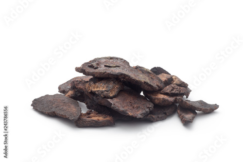 Sliced ​​of Rehmannia Glutinosa Root (Sheng Di Huang), Isolated on white background. Chinese herbal medicine.