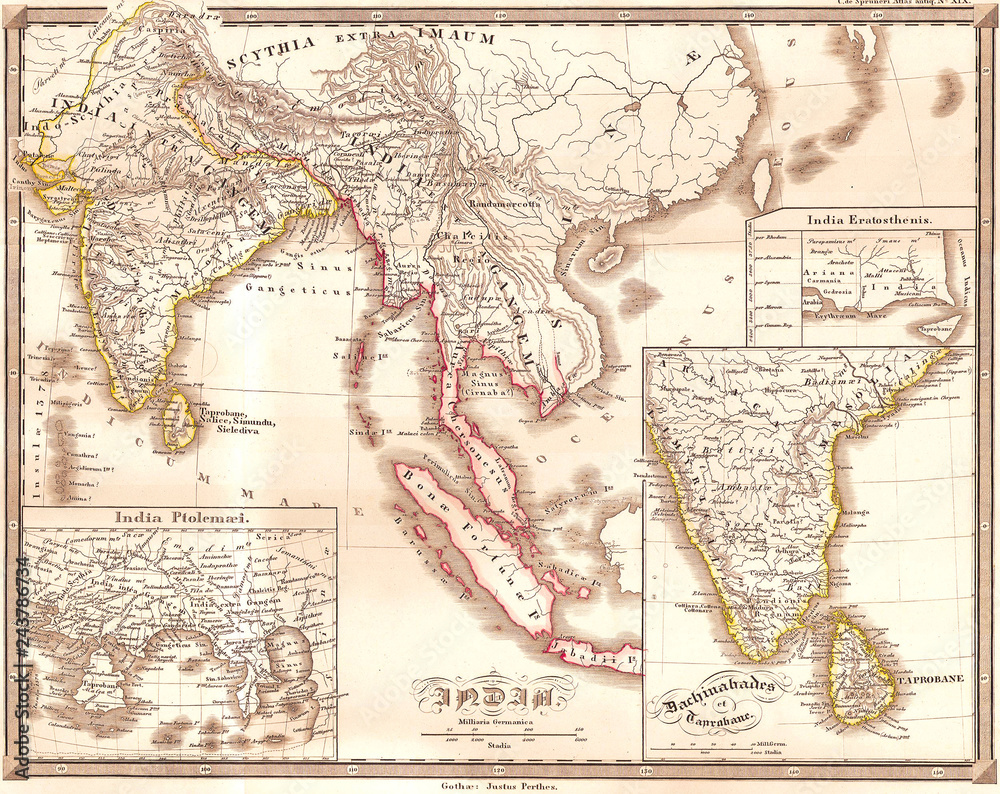 1855, Spruneri Map of India and Southeast Asia in Ancient Times