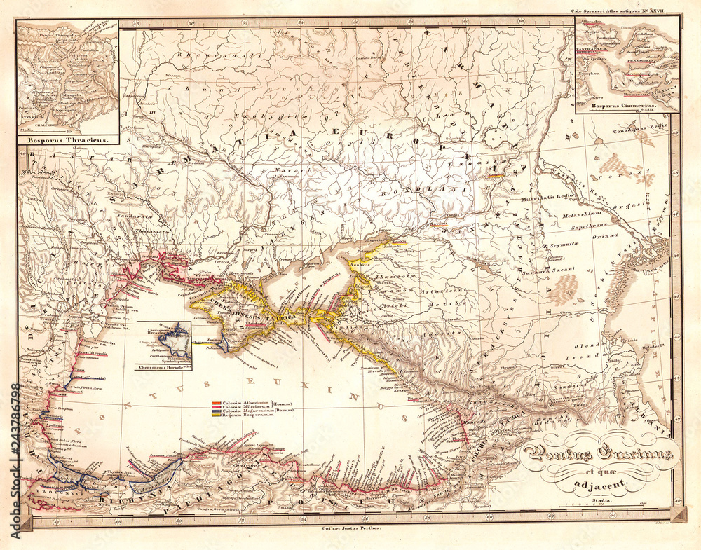 1855, Spruneri Map of the Black Sea or Pontus Euxinus in Ancient Times