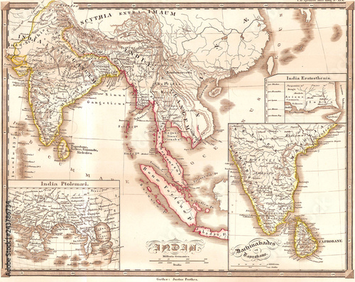 1855, Spruneri Map of India and Southeast Asia in Ancient Times