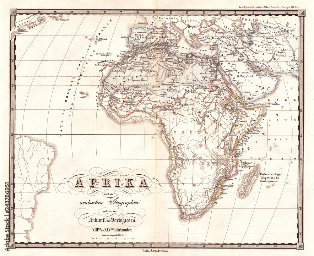1855, Spruner Map of Africa from the 8th to the 14th century