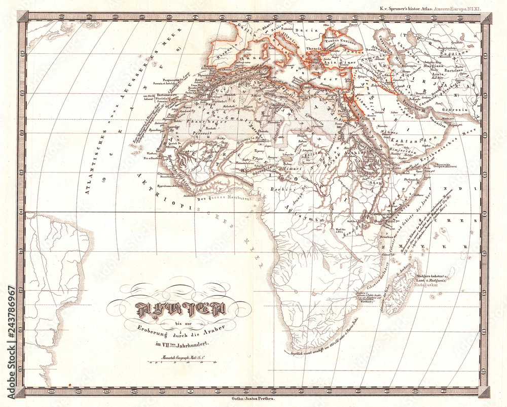 Fototapeta 1855, Spruner Mapa Afryki aż do arabskich podbojów w VII wieku