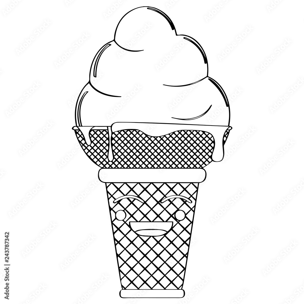 Happy ice cream cone outline. Vector illustration design Happy ice cream cone outline. Vector illustration design