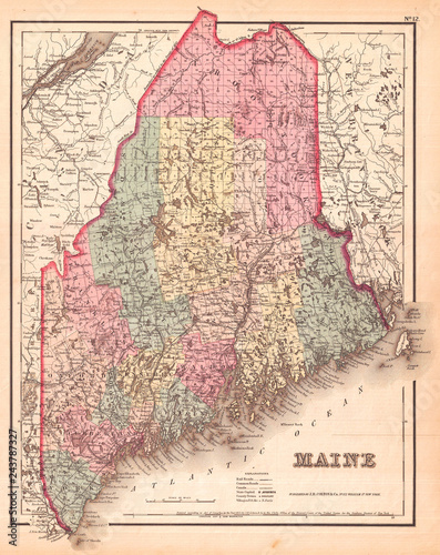 1857, Colton Map of Maine