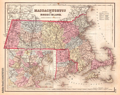 1857, Colton Map of Massachusetts and Rhode Island