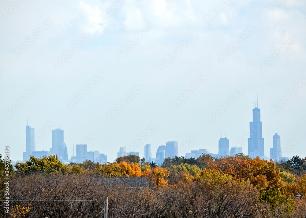 chicago skyline from the west suburbs Stock Photo | Adobe Stock