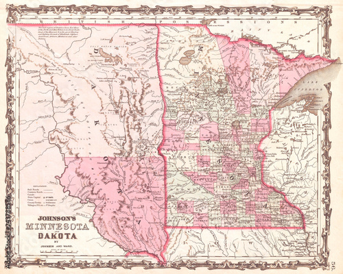 1862, Johnson Map of Minnesota and Dakota