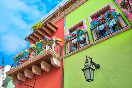 Monterrey, colorful historic buildings in the center of the old city (Barrio Antiguo) photo