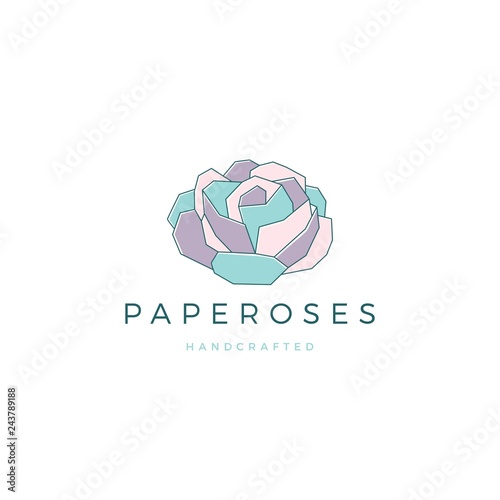 geometric paper flower rose logo vector icon illustration line outline monoline