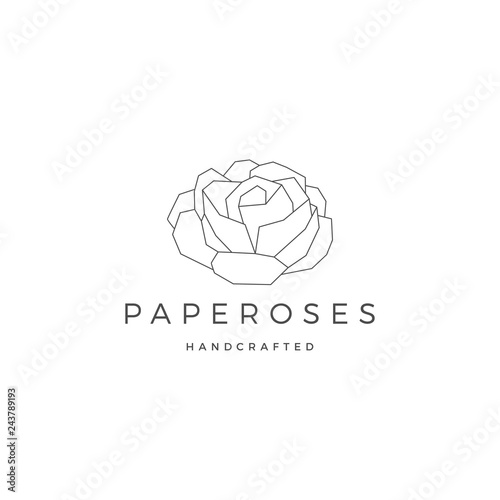 geometric paper flower rose logo vector icon illustration line outline monoline