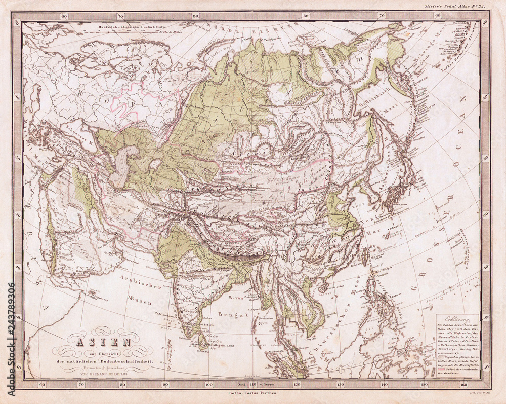 1862, Perthes Physical Map of Asia