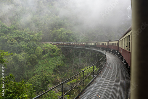 Kuranda train going over a bridge in the rainforest near Cairns, Australia