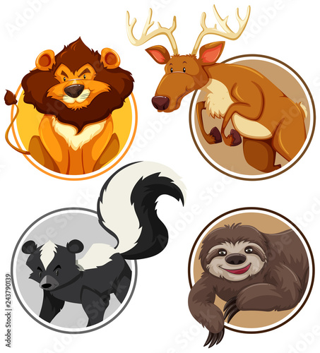 Set of wild animals on circle template